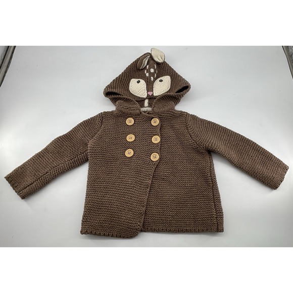 Baby Boden Other - Baby Boden Brown Fox Applique‎ Hooded Cotton Blend Knit Sweater-6-12 Months